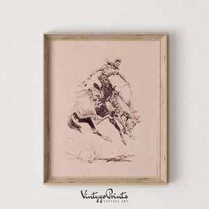 Old West Rodeo Cowboy Sketch | Southwestern Drawing | Cowboy Nursery Decor | Countryside Print | PRINTABLE Digital Download | 516