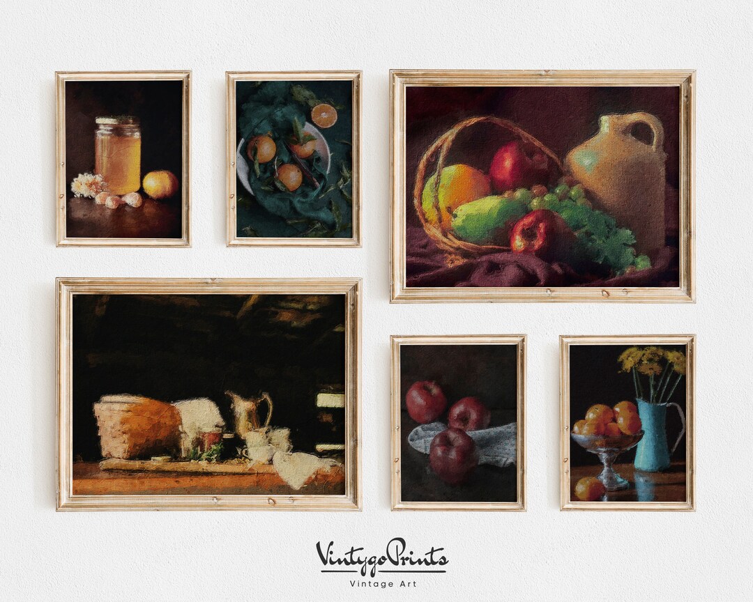 Vintage Fruit Still Life Art Print Set: Moody Rustic Gallery Wall ...