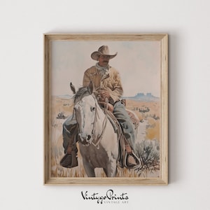 Cowboy Portait Painting | Western Wall Art | Vintage Southwest Decor | Antique Oil Painting | Moody Print | PRINTABLE Digital Download | 548