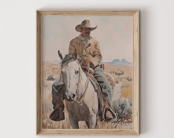 Vintage Cowboy Portrait Painting: Western Wall Art (Digital Download) 548