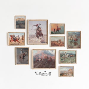 Vintage Cowboy Oil Painting Gallery Set | Set of Ten Southwestern Wall Art | Rustic Old West Decor | PRINTABLE Digital Download | S10-1