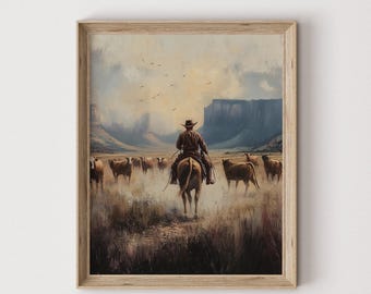 Vintage Cowboy Oil Painting: Western Art Print (Digital Download) 562