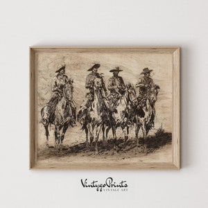 Vintage Cowboy Gang Sketch: Southwestern Horse Art (Digital Download) 515