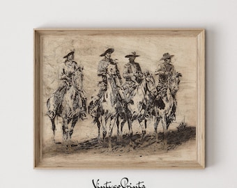 Vintage Cowboy Gang Skizze: Pferdekunst des Western Western Pferdes (Digitaler Download) 515
