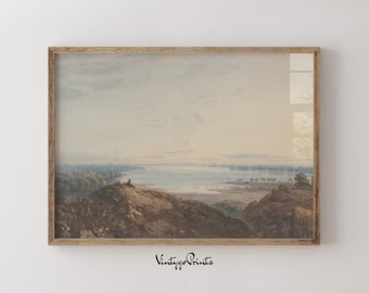 Rustic Sunset Landscape: Vintage Nature Oil Painting (Digital Download) 205