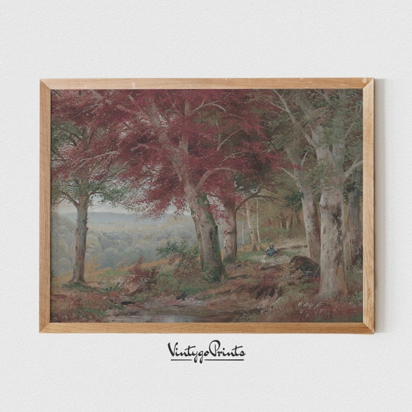 Vintage Forest Wall Art | Autumn Forest Landscape Oil Painting - Etsy
