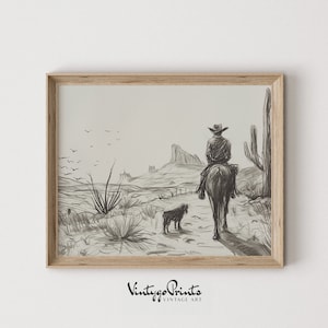 Western Cowboy Sketch Drawing Art | Southwestern Pencil | Old West Theme Room Decor | Countryside Print | PRINTABLE Digital Download | 528