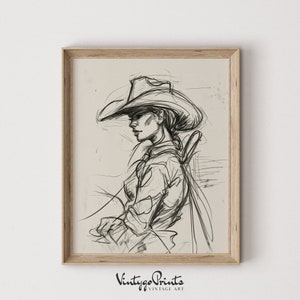 Cowgirl Sketch Drawing: Western Woman Caricature (Printable Digital Download) 543