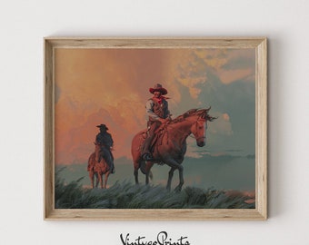 Vintage Rustic Western Cowboy Art | Horse Rider Oil Painting | Southwest Room Decor | Countryside Art | PRINTABLE Digital Download | 331