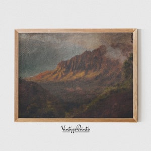 Rustic Mountain Sunset Oil Painting: Vintage Landscape Art (Digital Download) 073