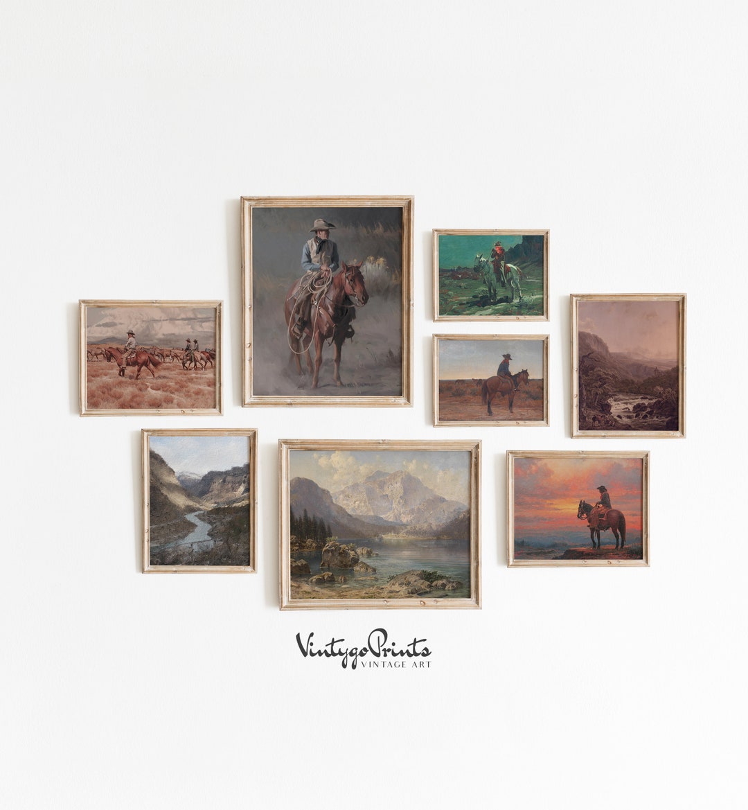 Vintage Cowboys Oil Painting Gallery Set | Western Wall Art | Old West ...