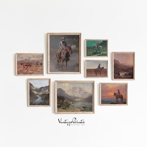 Vintage Cowboy Oil Painting Gallery Set: Western Rustic Decor (Digital Download) S8-1