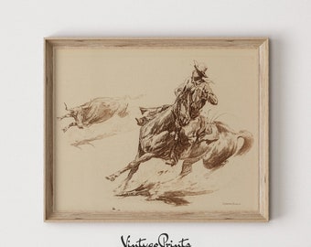 Cowboy Skizze Kunstdruck: Vintage Western Pferdezeichnung (Digitaler Download) 505