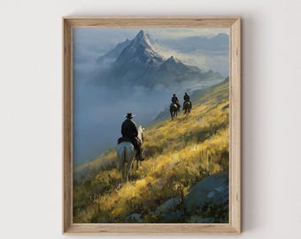 Northwest Cowboy Oil Painting | Mountain Wall Art | Countryside Scenery Print | PRINTABLE Digital Download | 624