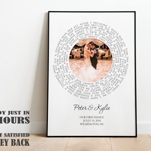 Custom Wedding Song Lyrics First Dance Art Print, 1st 2nd 3rd 5th 10th 20th Year Anniversary Gift For Her, Personalized Wedding Gift Idea