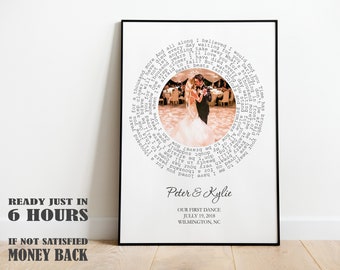 Custom Wedding Song Lyrics First Dance Art Print, 1st 2nd 3rd 5th 10th 20th Year Anniversary Gift For Her, Personalized Wedding Gift Idea