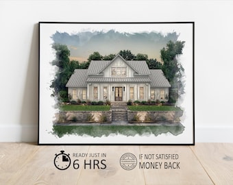 Retrato de casa en acuarela personalizado, pintura de casa en acuarela, regalo de inauguración de casa personalizado, regalo para la primera vivienda, regalo de cierre de agente inmobiliario, retrato de casa