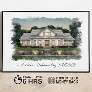 Aangepaste aquarel huis portret, aquarel huis schilderij, gepersonaliseerd housewarmingcadeau, eerste cadeau huis, sluitingscadeau makelaar, portret thuis