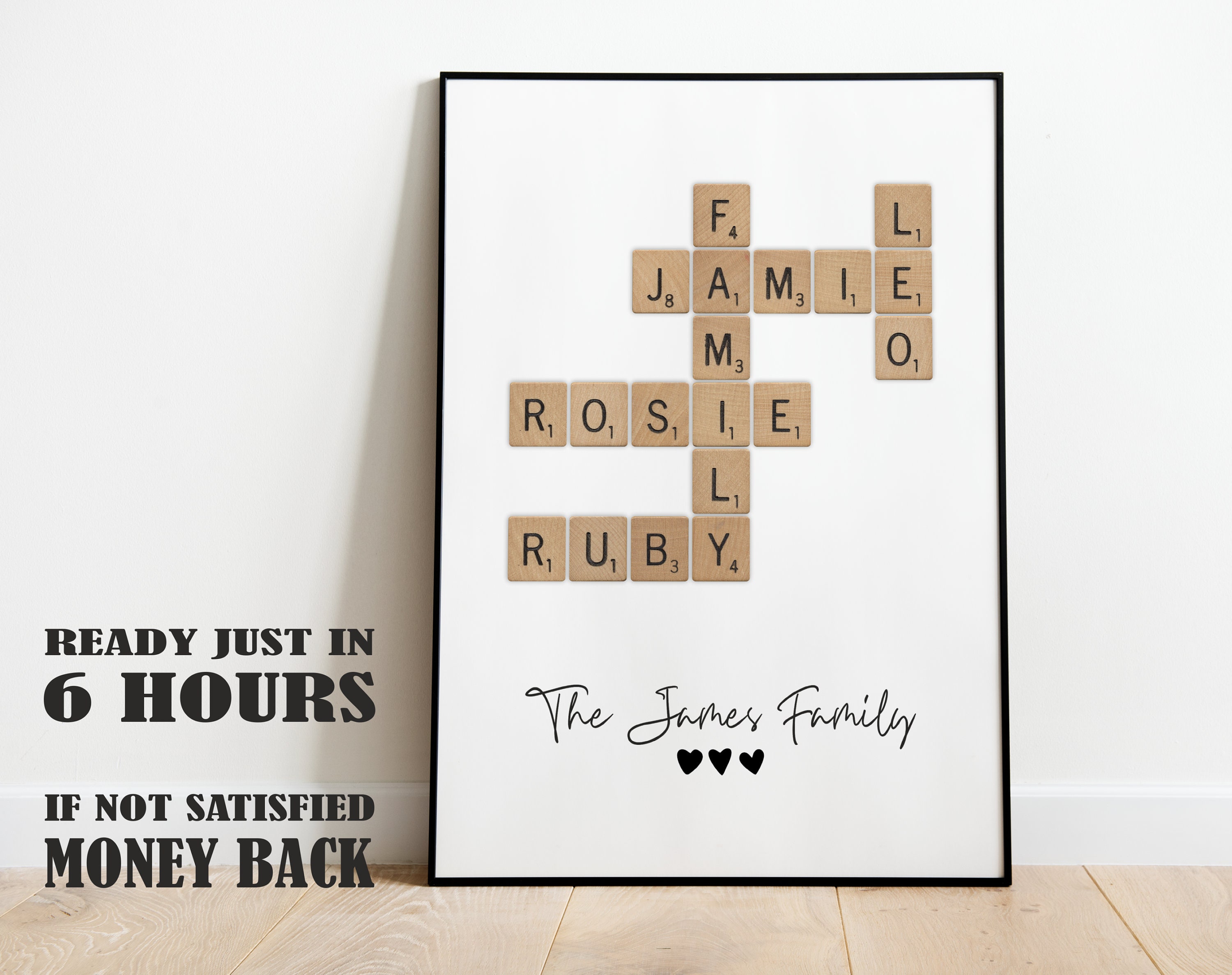 Personalised Scrabble Print, crosswords puzzle poster,  custom letter tile prints, family name art, birthday gift, personal gift for him her