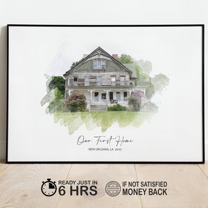Aquarell Haus vom Foto, personalisiertes erstes Hausgeschenk, benutzerdefiniertes Einweihungsgeschenk, druckbares Hausporträt, Geschenk für sie, Geschenk für ihn