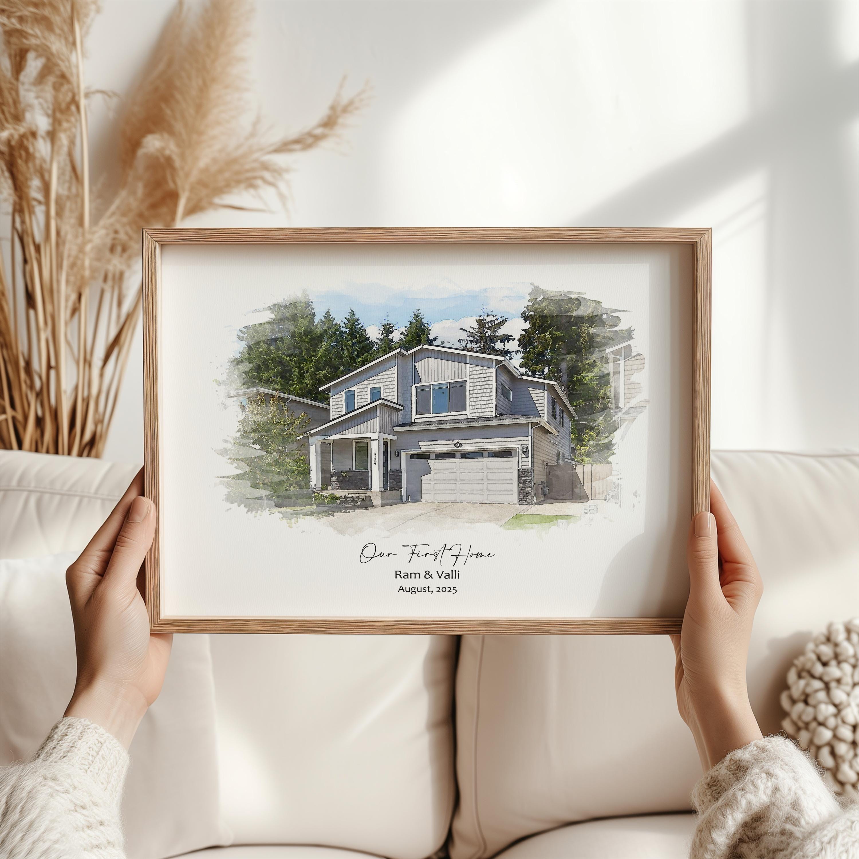 Custom House Portrait , Watercolor Home Print , Personalized House Art ...