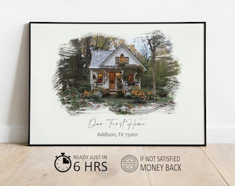 Retrato de casa en acuarela personalizado, pintura de casa en acuarela, regalo de inauguración de casa personalizado, regalo para la primera vivienda, regalo de cierre de agente inmobiliario, retrato de casa
