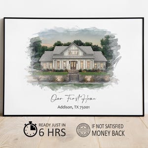 Aangepaste aquarel huis portret, aquarel huis schilderij, gepersonaliseerd housewarmingcadeau, eerste cadeau huis, sluitingscadeau makelaar, portret thuis