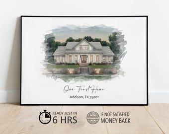 Retrato de casa en acuarela personalizado, pintura de casa en acuarela, regalo de inauguración de casa personalizado, regalo para la primera vivienda, regalo de cierre de agente inmobiliario, retrato de casa