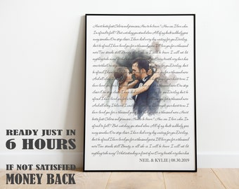 Wedding Song Lyrics Custom Gift Wall Art, First Dance Lyrics, 1st Year Anniversary Gift for Wife, Valentine&#39;s Day Gift for Him Her