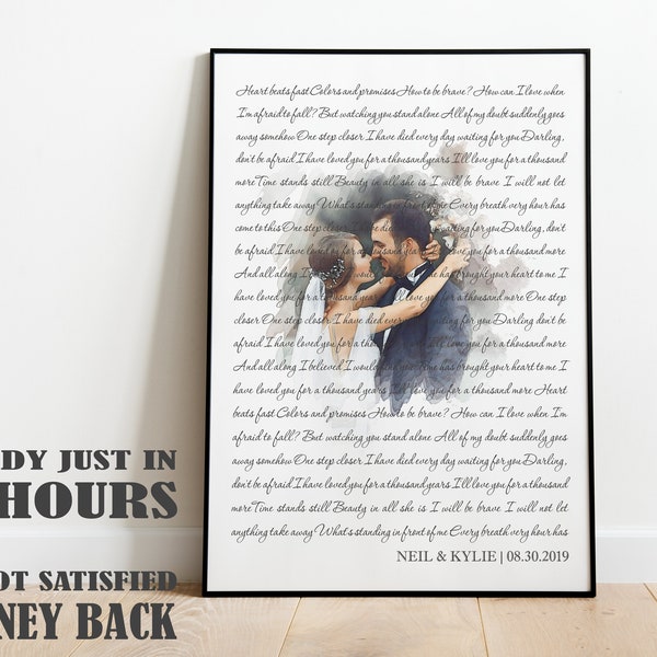 Paroles de chansons de mariage Custom Gift Wall Art, First Dance Lyrics, Cadeau du 1er anniversaire pour la femme, Cadeau de la Saint-Valentin pour lui Her