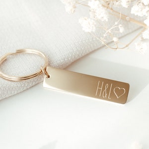 Keychain engraved with initials personalized with engraving gold silver or rose gold