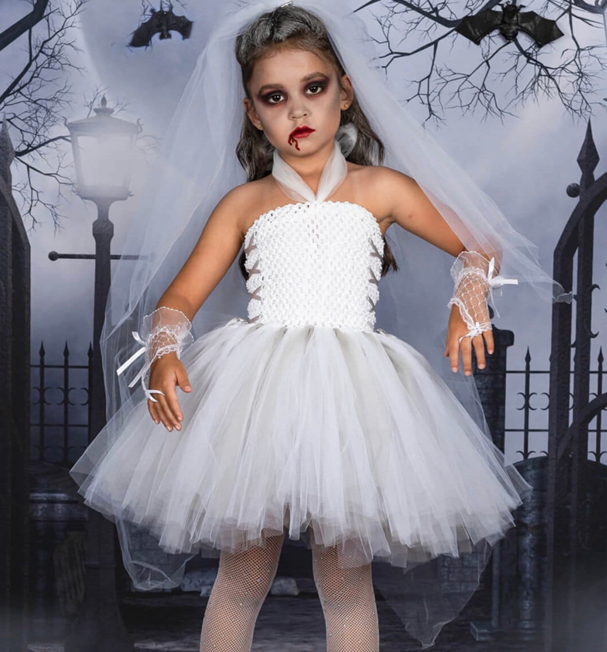 MicCostumes Ghost Bride Skeleton Cosplay Dress Halloween Costume