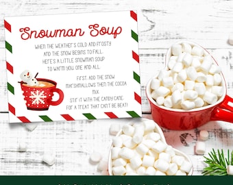 Adorno para bolsa de sopa de muñeco de nieve: Etiqueta de regalo de cacao invernal (descarga digital)