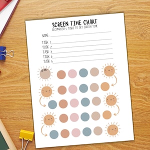 Screen Time Chart, Kids Screen Time Manager, Sticker Chart,Printable, Chore Chart, Behavior Chart, Responsibility Chart, Screen Smart Reward