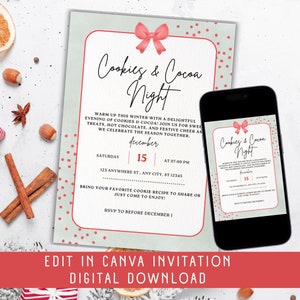 Cookie & Cocoa Party Invitation: Editable 5x7 Canva Template (Digital Download)