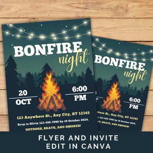 Bonfire Party Invitation: Editable Canva Flyer (5x7 & 8.5x11 PDF)