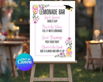 Skylt för examensbar med lemonad, redigerbar mall (Canva)