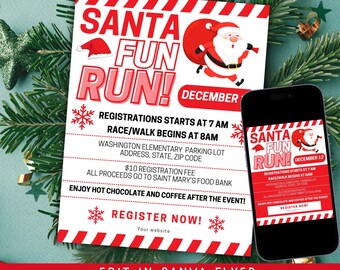 Santa Fun Run Flyer: Editable Charity Event Template (Digital Download)