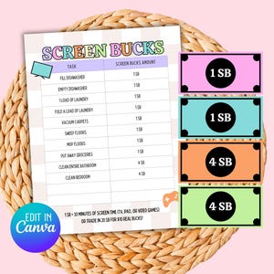 Screen time control, screen time tokens, chore chart, behavior management, reward system, screen time bucks, chore chart, reward bucks