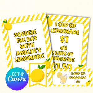 Lemonade Stand Printable Sign Kit: Editable Canva Templates (Digital Download)