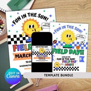 Pacchetto di modelli di volantini per la giornata campestre: evento PTA scolastico, design Canva modificabile (download digitale)
