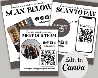 Personalized QR Code Sign Template: Scan to Pay, Canva Editable (Digital Download)