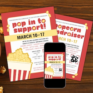 Popcorn Fundraiser Flyer Template: Editable Canva Designs (Digital Download)