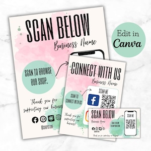 Flyer com código QR, sinalização com código QR, modelos editáveis, sinalização para mídia social, marketing imobiliário, flyer comercial, flyer com código QR personalizado, escanear para pagar