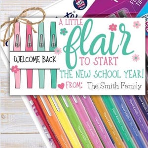 Back to School Teacher Gift Tag, Thank you Teacher Tag,  First Day of School Printable, Flair Pen School Supplies, Editable INSTANT DOWNLOAD