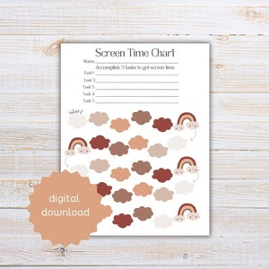 Screen Time Chart, Kids Reward Chart, Sticker Chart,Printable, Chore Chart, Behavior Chart, Responsibility Chart