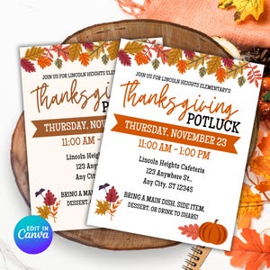Thanksgiving Potluck Flyer: Editable Holiday Dinner Sign-Up (Canva Template)