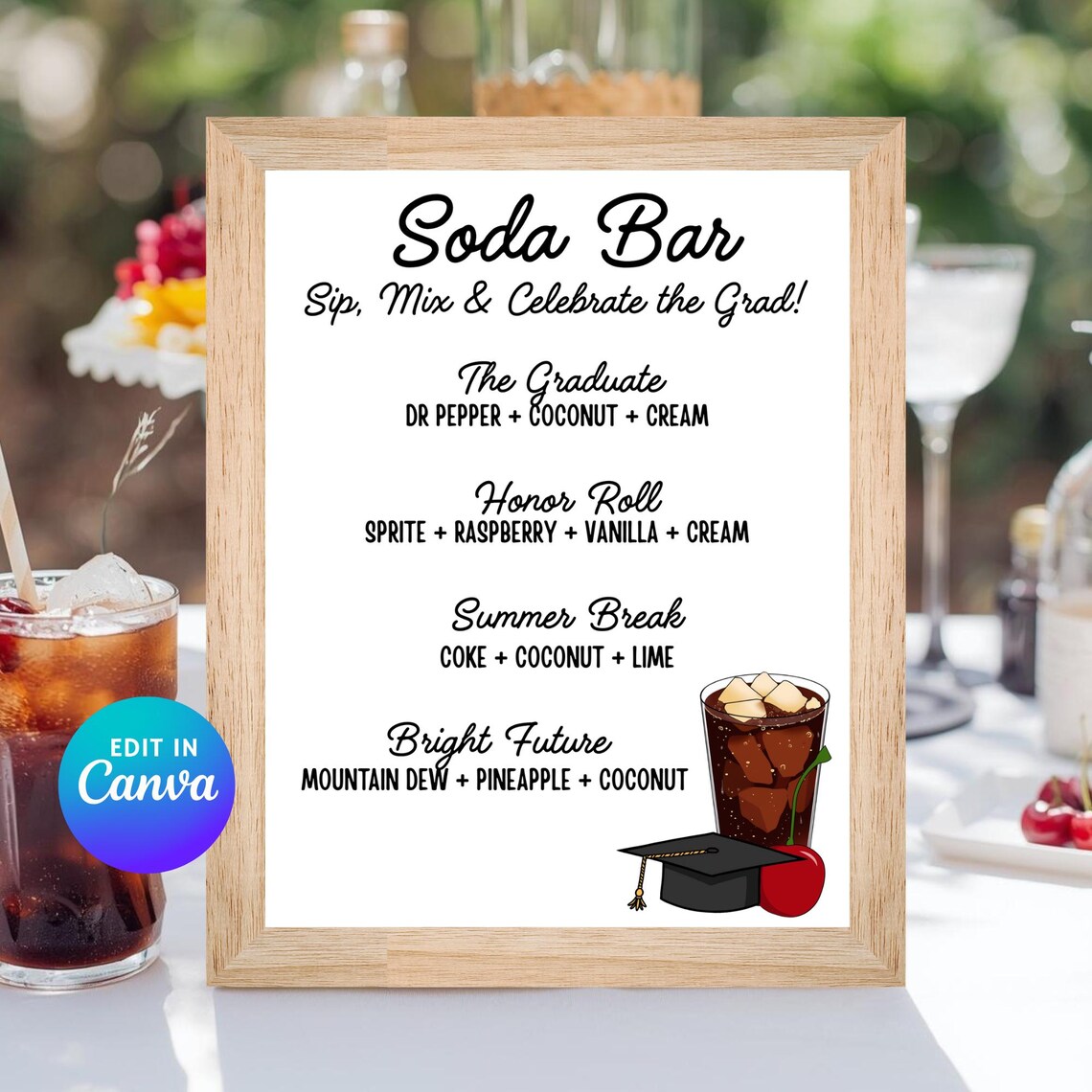 Graduation Soda Bar Sign & Menu Template – Editable in Canva (8x11 ...