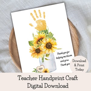 Teacher Appreciation Handprint Art: Sunflower Gift (Digital Download)