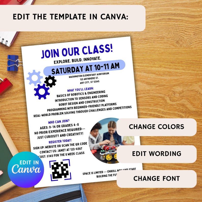 Robotics Program Flyers Editable Robotics Class Flyer: STEM Education Canva Template (digital ...